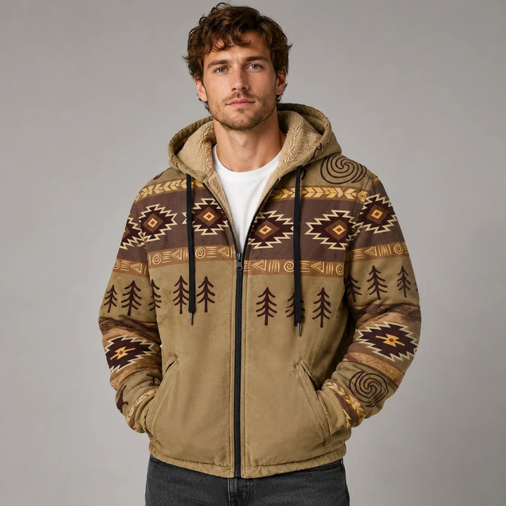 Frank | Mens Sherpa Lined Aztec Print Zip Hoodie