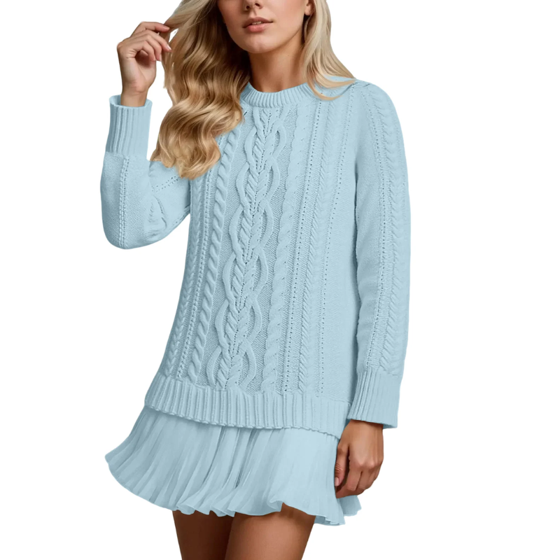 Elara™ | Cable Knit Sweater Dress with Pleated Hem