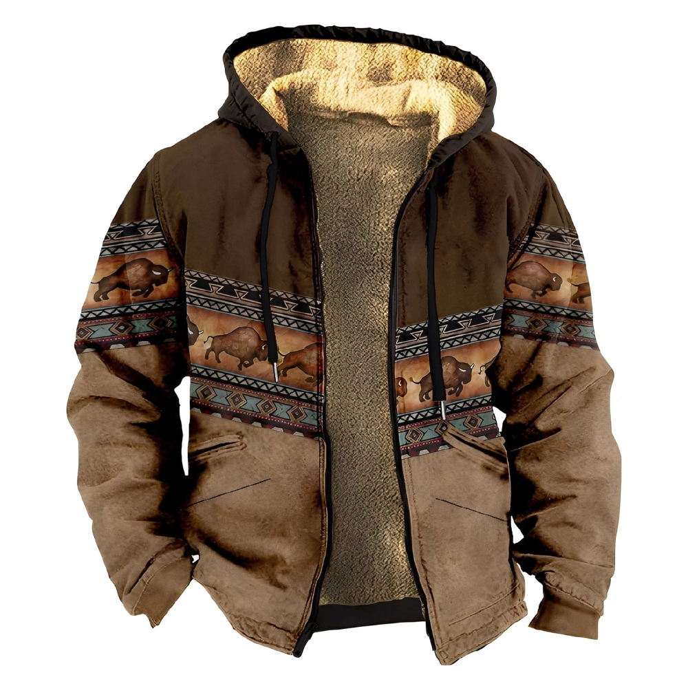 Frank | Mens Sherpa Lined Aztec Print Zip Hoodie