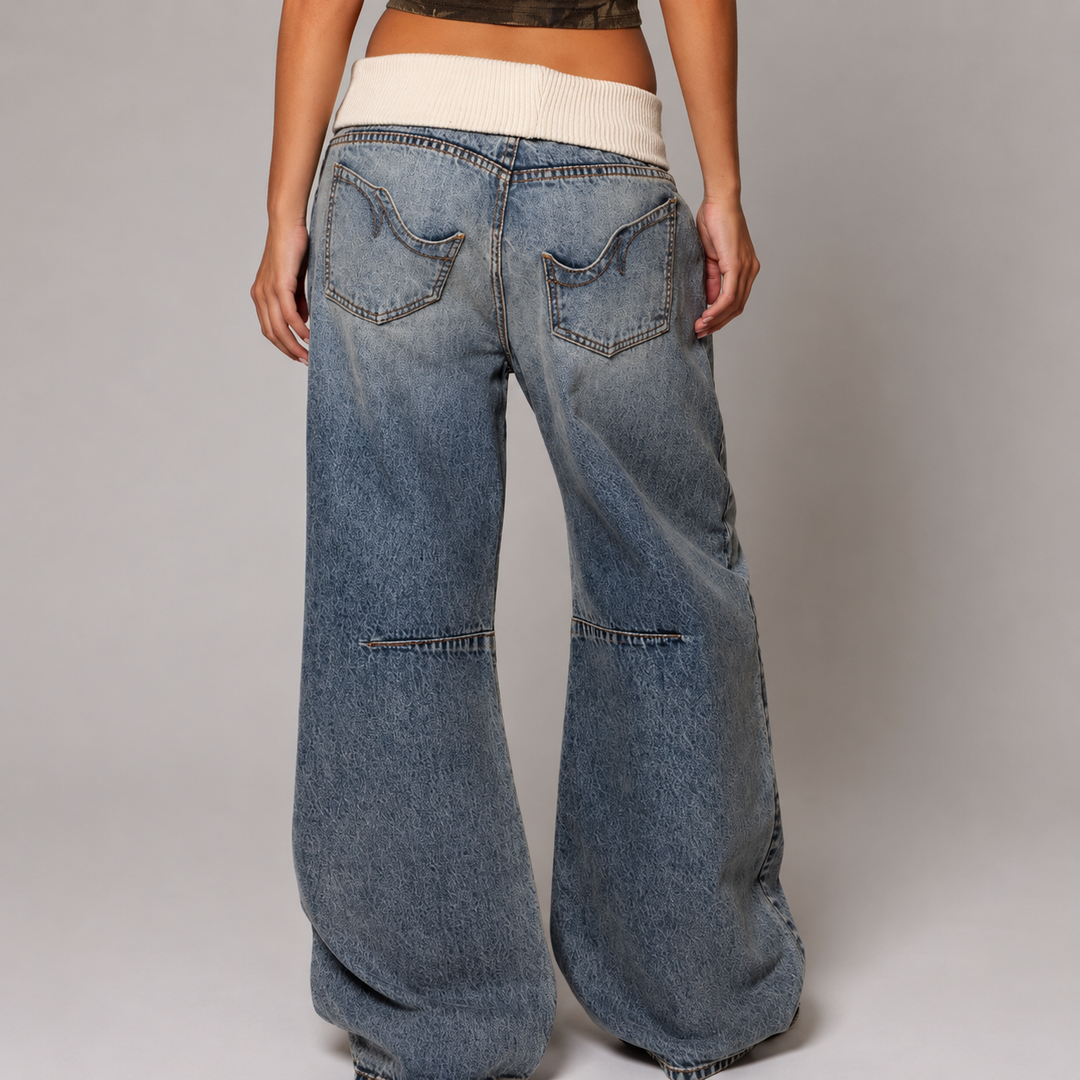 Baggy Wide-Leg Jeans | Ribbed Waistband &amp; Urban Style