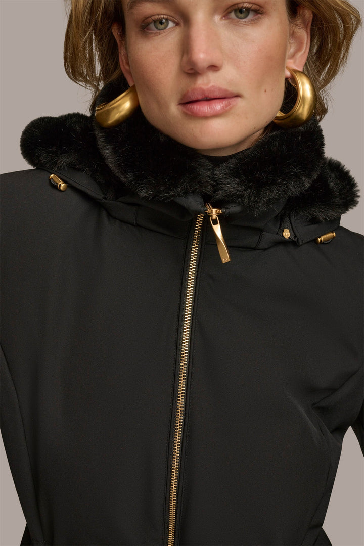 FAUX FUR COLLAR HOODED COAT