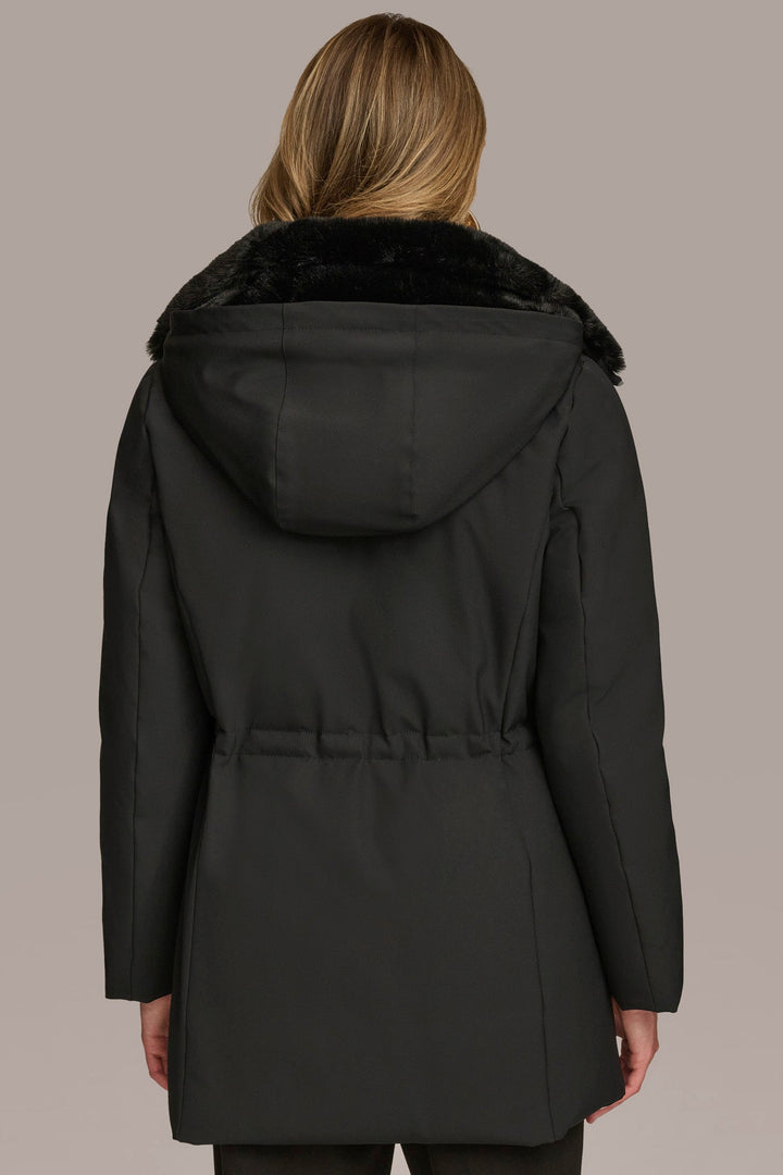 FAUX FUR COLLAR HOODED COAT
