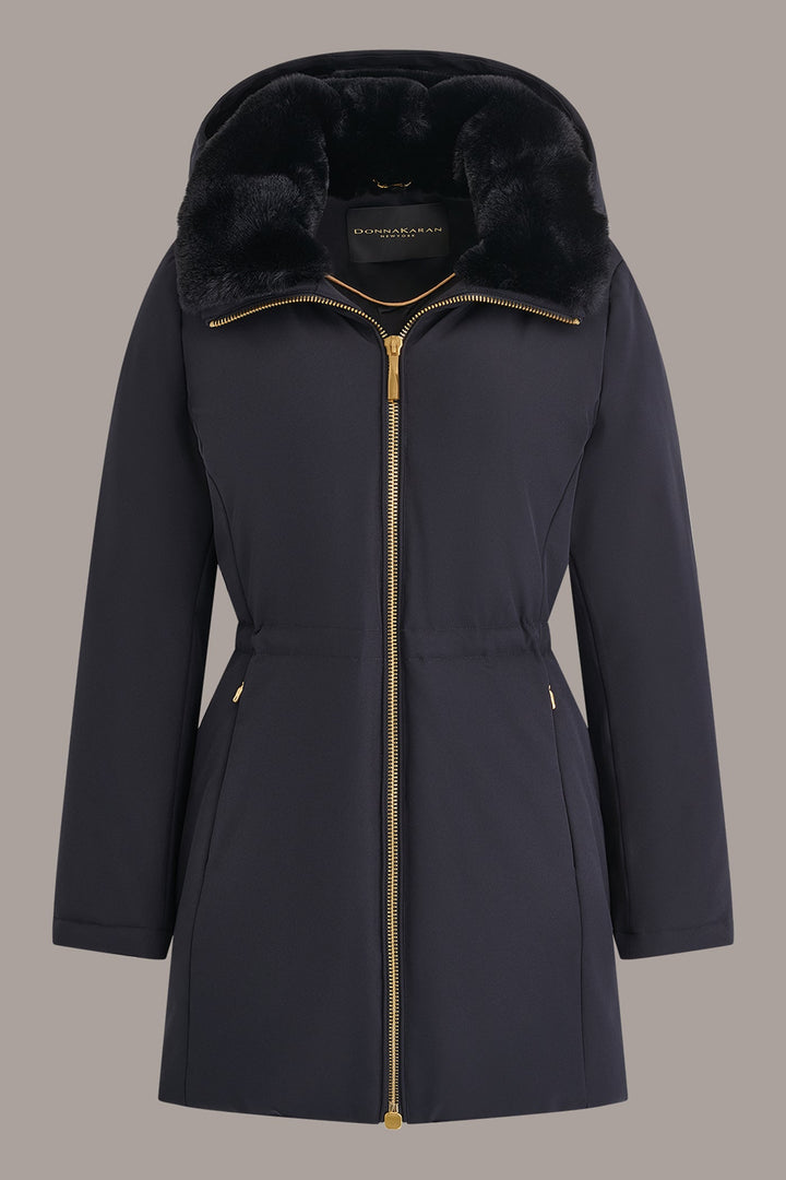 FAUX FUR COLLAR HOODED COAT