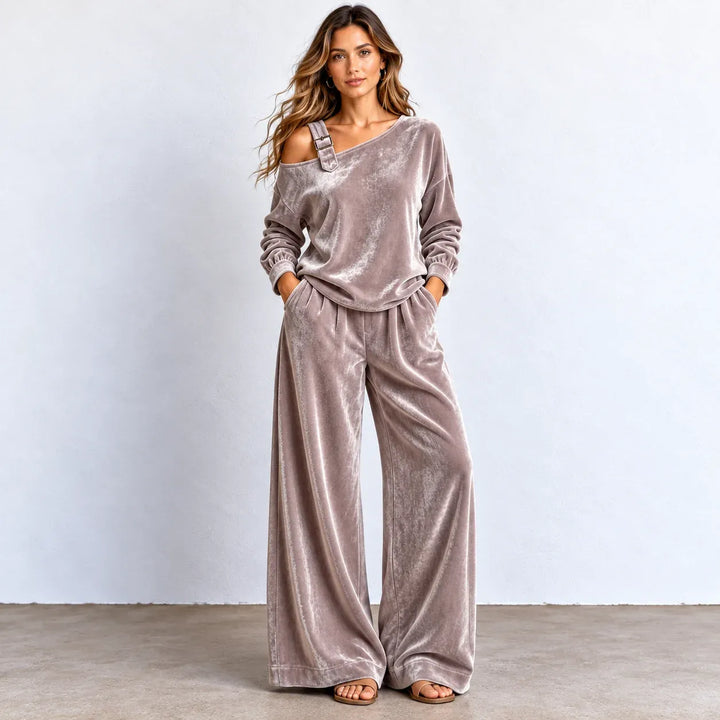 Women’s Off-shoulder Velvet Wide-Leg Two-Piece Set