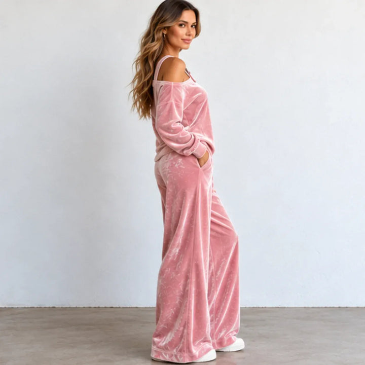 Women’s Off-shoulder Velvet Wide-Leg Two-Piece Set