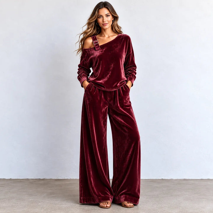 Women’s Off-shoulder Velvet Wide-Leg Two-Piece Set