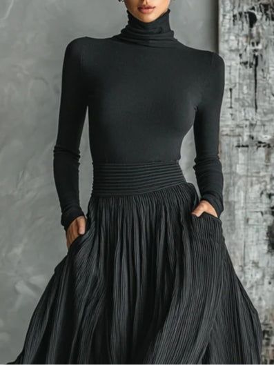 Cybele™ Black Turtleneck &amp; Pleated Skirt Set