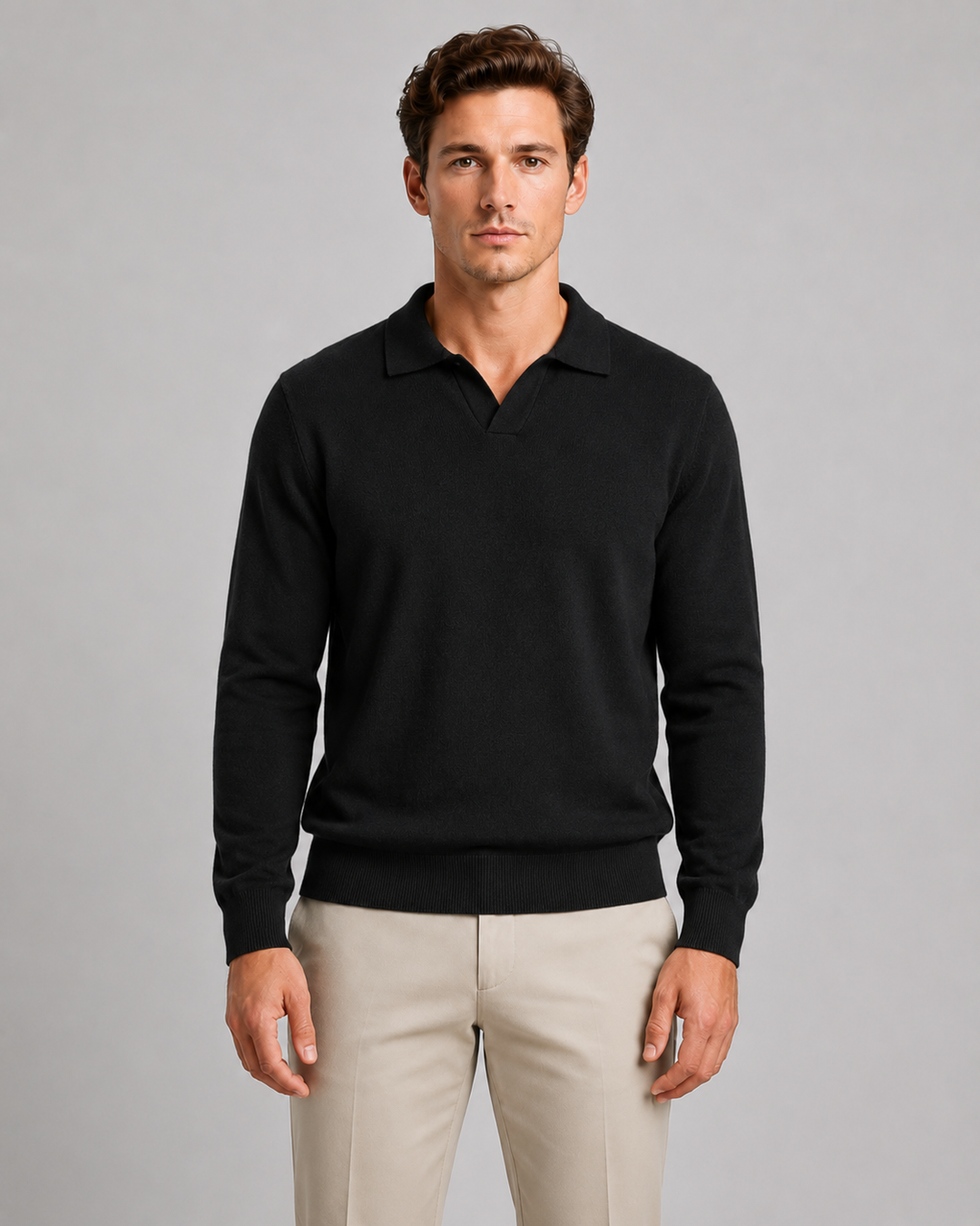 Gareth | Open-Collar Knitted Polo